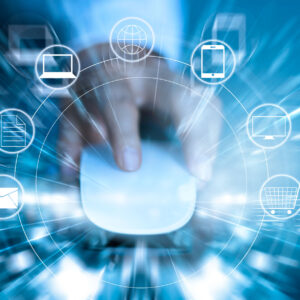 Man using mouse payments online shopping and icon customer network connection fast speed, m-banking and omni channel